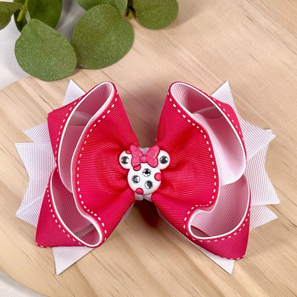 Charming Pink and White Bow Hair Clip